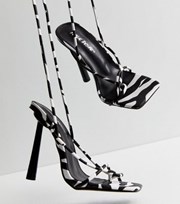 Public Desire Black Zebra Print Ankle Tie Stiletto Heels